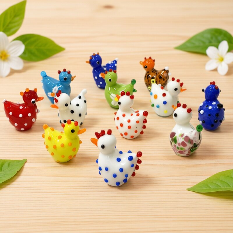 Japan Bonsai Garden - 2PCS Handmade Cute Glass Chicken Figurines